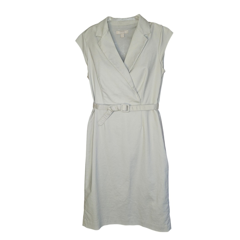 Banana Republic Dress Womens 6 Sheath Stone Gray Belted Cotton Lyocell Stretch